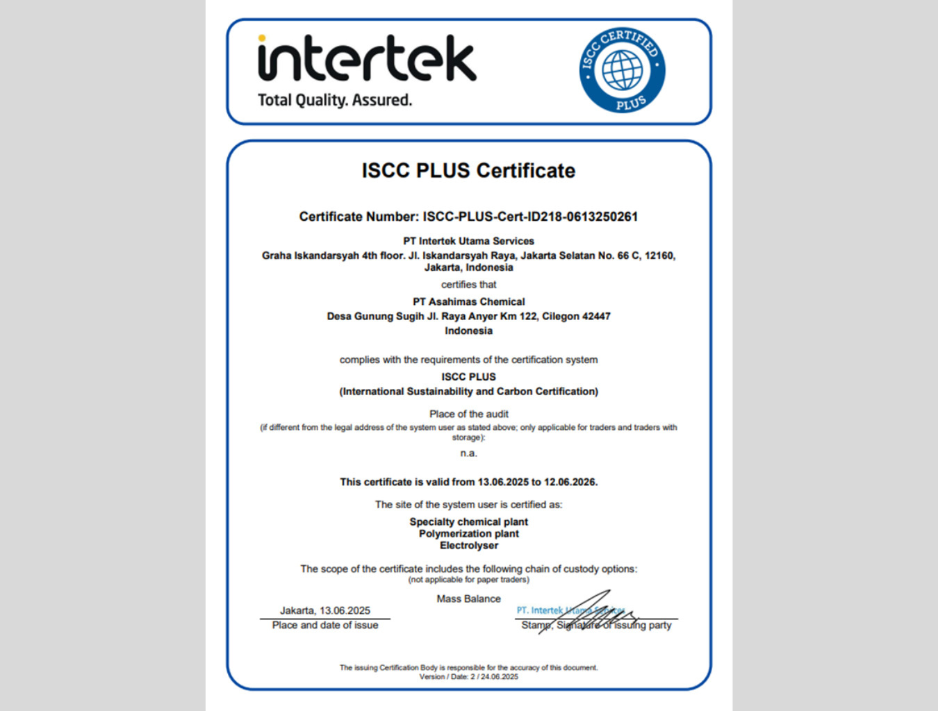 ISCC Plus Certificate